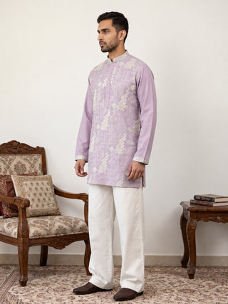 Cotton Geometric Embroidered Short Kurta with Korean Pants