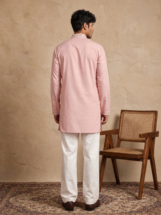 Cotton Geometric Embroidered Short Kurta with Korean Pants