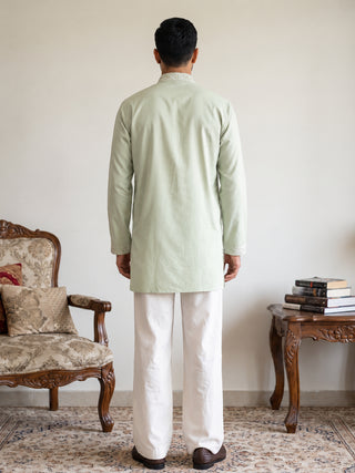 Cotton Geometric Embroidered Short Kurta with Korean Pants