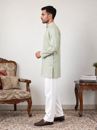 Cotton Geometric Embroidered Short Kurta with Korean Pants