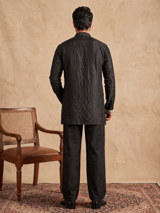 Embroidered Silk Blend Short Kurta with Korean Pants