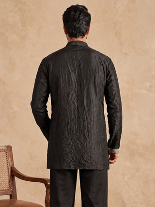 Embroidered Silk Blend Short Kurta
