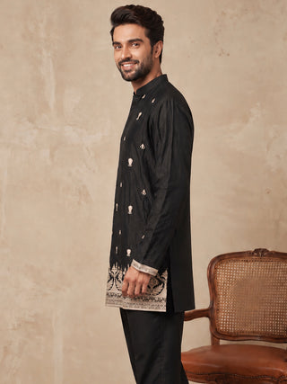 Embroidered Silk Blend Short Kurta