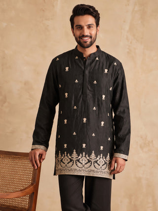 Embroidered Silk Blend Short Kurta
