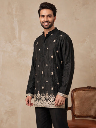 Embroidered Silk Blend Short Kurta