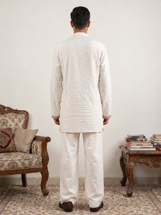 Embroidered Silk Blend Short Kurta with Korean Pants