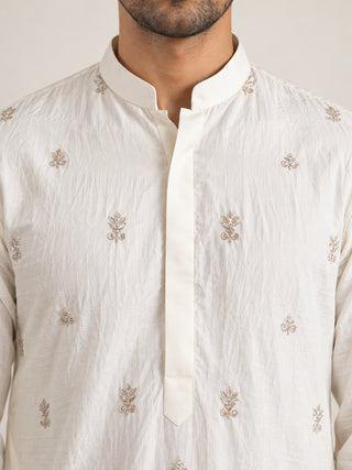 Embroidered Silk Blend Short Kurta with Korean Pants