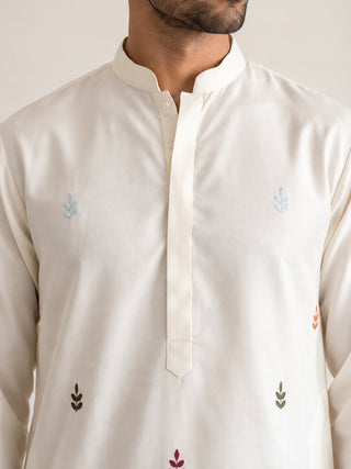 Silk Blend Embroidered Short Kurta with Korean Pants