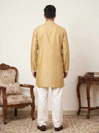 Floral Embroidered Silk Blend Short Kurta with Korean Pants