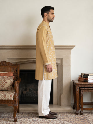 Floral Embroidered Silk Blend Short Kurta with Korean Pants