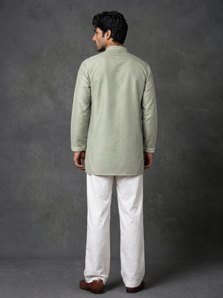 Floral Embroidered Silk Blend Short Kurta with Korean Pants