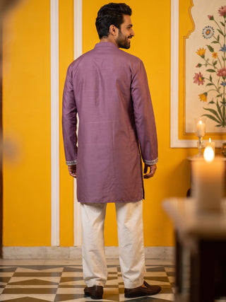Floral Embroidered Silk Blend Short Kurta with Korean Pants