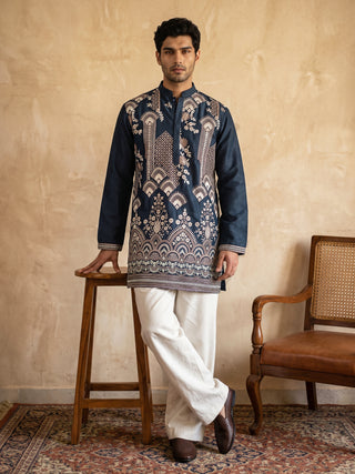Cotton Blend Embroidered Short Kurta With Korean Pants