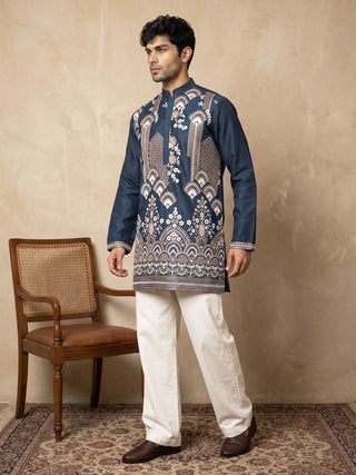 Cotton Blend Embroidered Short Kurta With Korean Pants
