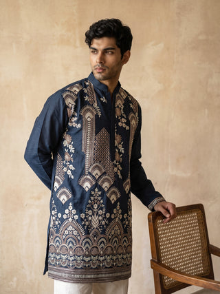 Cotton Blend Embroidered Short Kurta With Korean Pants