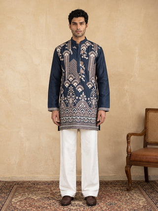 Cotton Blend Embroidered Short Kurta With Korean Pants