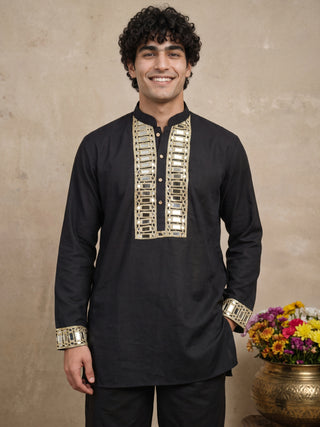 Mirror Work Designer Short Kurta With Korean Pants