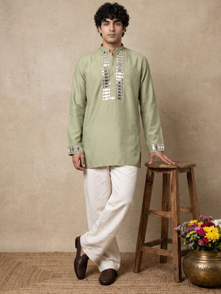 Mirror Work Designer Short Kurta With Korean Pants