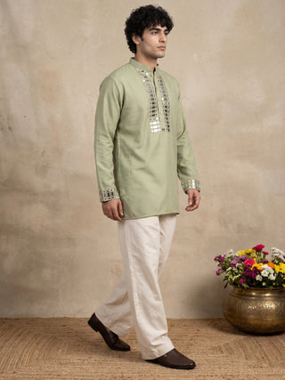 Mirror Work Designer Short Kurta With Korean Pants