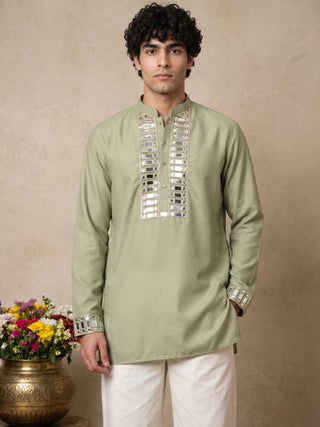 Mirror Work Designer Short Kurta With Korean Pants