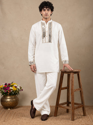 Mirror Work Designer Short Kurta With Korean Pants