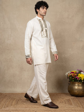 Mirror Work Designer Short Kurta With Korean Pants