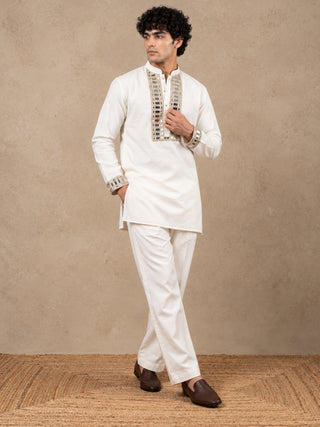 Mirror Work Designer Short Kurta With Korean Pants