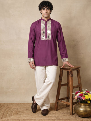 Mirror Work Designer Short Kurta With Korean Pants