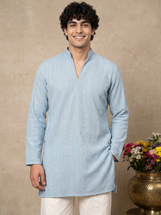 Rayon Embroidered Short Kurta with Korean Pants