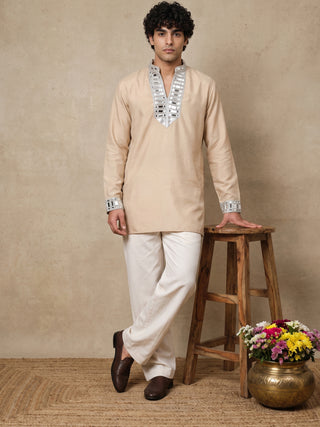 Mirror Work Designer Short Kurta With Korean Pants