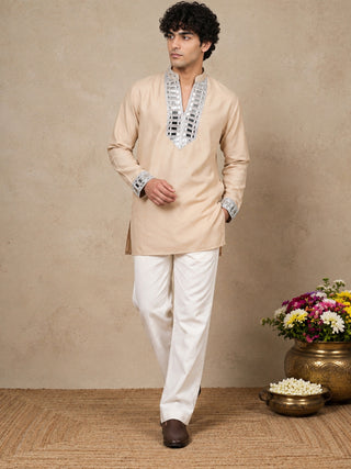 Mirror Work Designer Short Kurta With Korean Pants