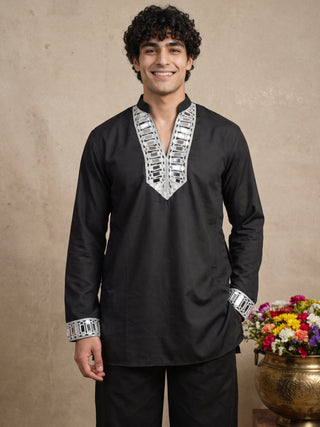 Mirror Work Designer Short Kurta With Korean Pants