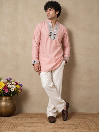 Mirror Work Designer Short Kurta With Korean Pants