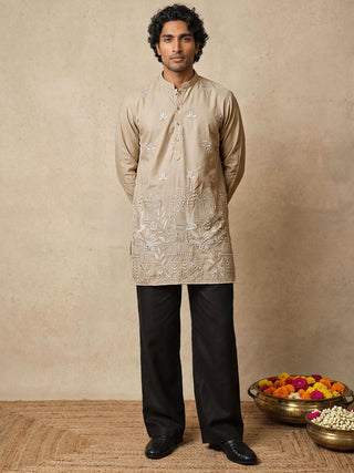 Floral Embroidered Short Kurta Korean Pant Set