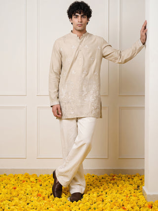 Floral Embroidered Short Kurta Korean Pant Set