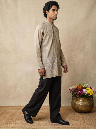 Floral Embroidered Short Kurta Korean Pant Set