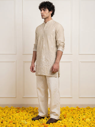 Floral Embroidered Short Kurta Korean Pant Set