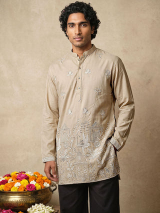 Floral Embroidered Short Kurta Korean Pant Set