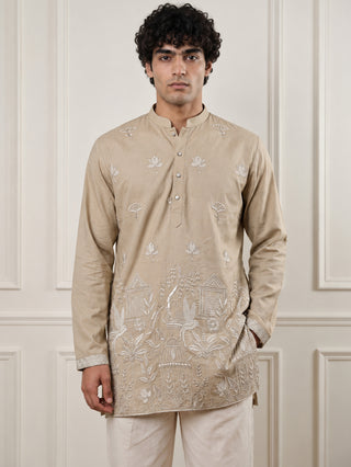 Floral Embroidered Short Kurta Korean Pant Set