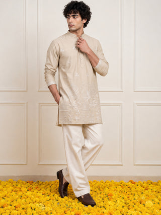 Floral Embroidered Short Kurta Korean Pant Set