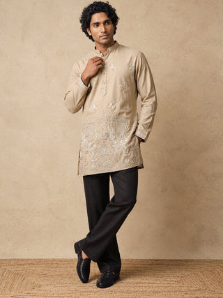 Floral Embroidered Short Kurta Korean Pant Set