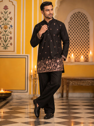 Cotton Blend Floral Embroidered Short Kurta With Korean Pant
