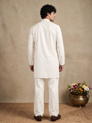 Cotton Blend Floral Embroidered Short Kurta