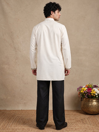 Cotton Blend Floral Embroidered Short Kurta With Korean Pant