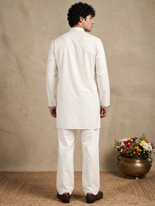 Cotton Blend Floral Embroidered Short Kurta With Korean Pant