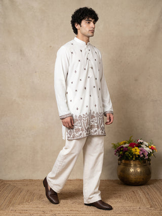 Cotton Blend Floral Embroidered Short Kurta