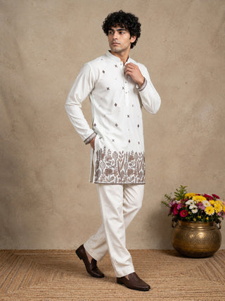 Cotton Blend Floral Embroidered Short Kurta