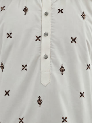 Cotton Blend Floral Embroidered Short Kurta