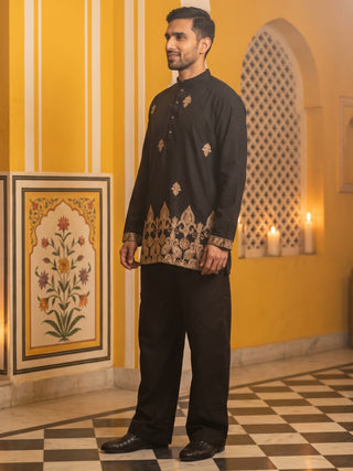 Embroidered Cotton Blend Short Kurta With Korean Pant