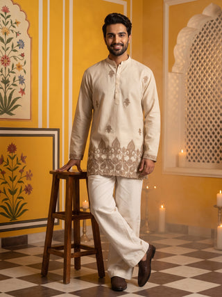 Embroidered Cotton Blend Short Kurta